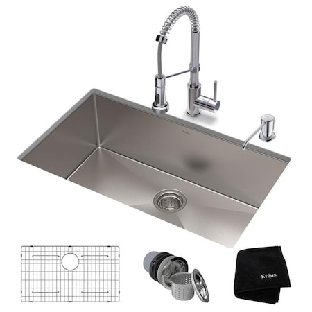 Bfree Foods Kraus USA KHU100-30-1610-53CH 30 x 18 x 10 in. Standard PRO Farmhouse Kitchen Sink & Bolden; Chrome - Stainless Steel KHU100-30-1610-53CH